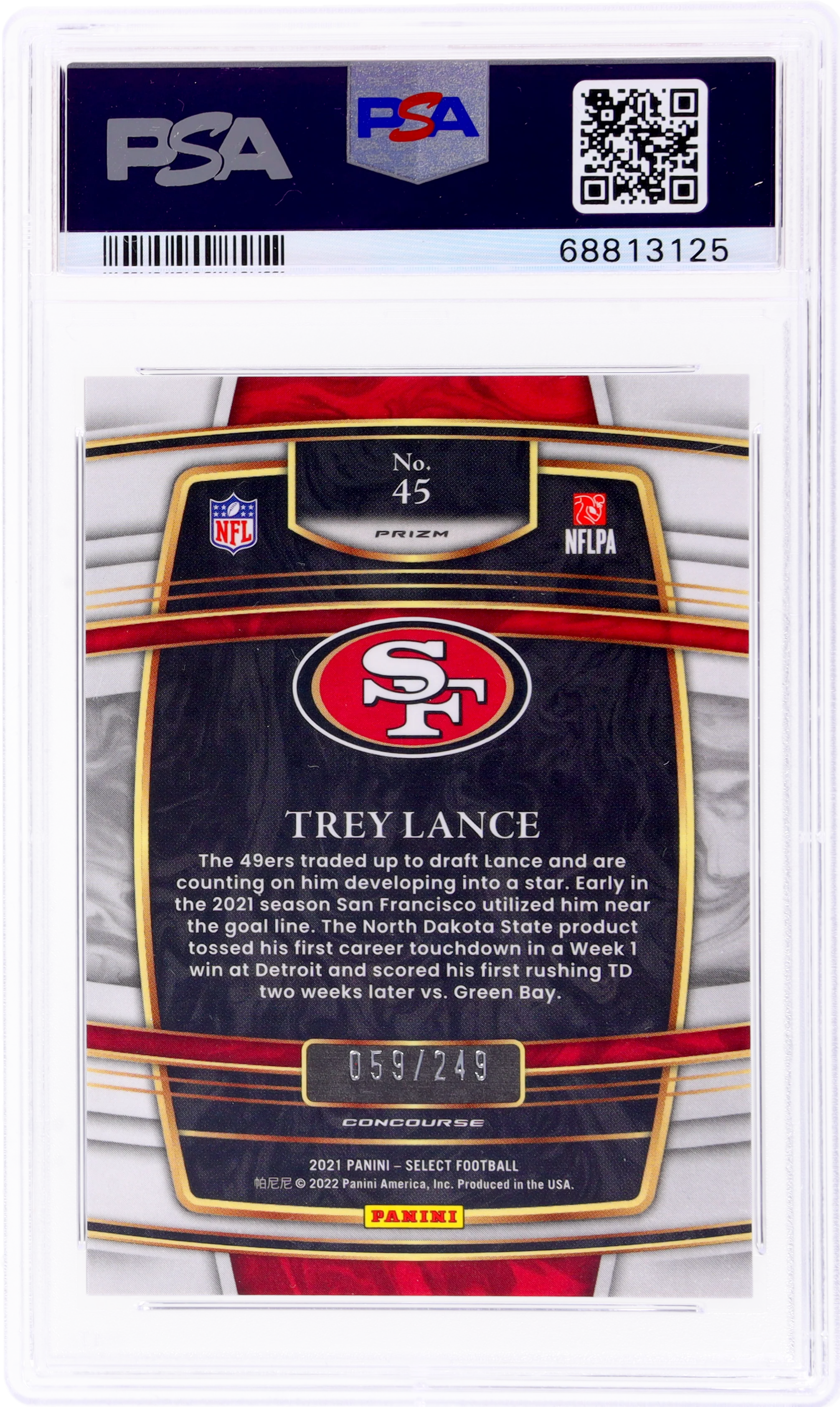 2021 Panini Select Tri-Color Prizm Trey Lance #45 RC /249 PSA 9 - Image 2