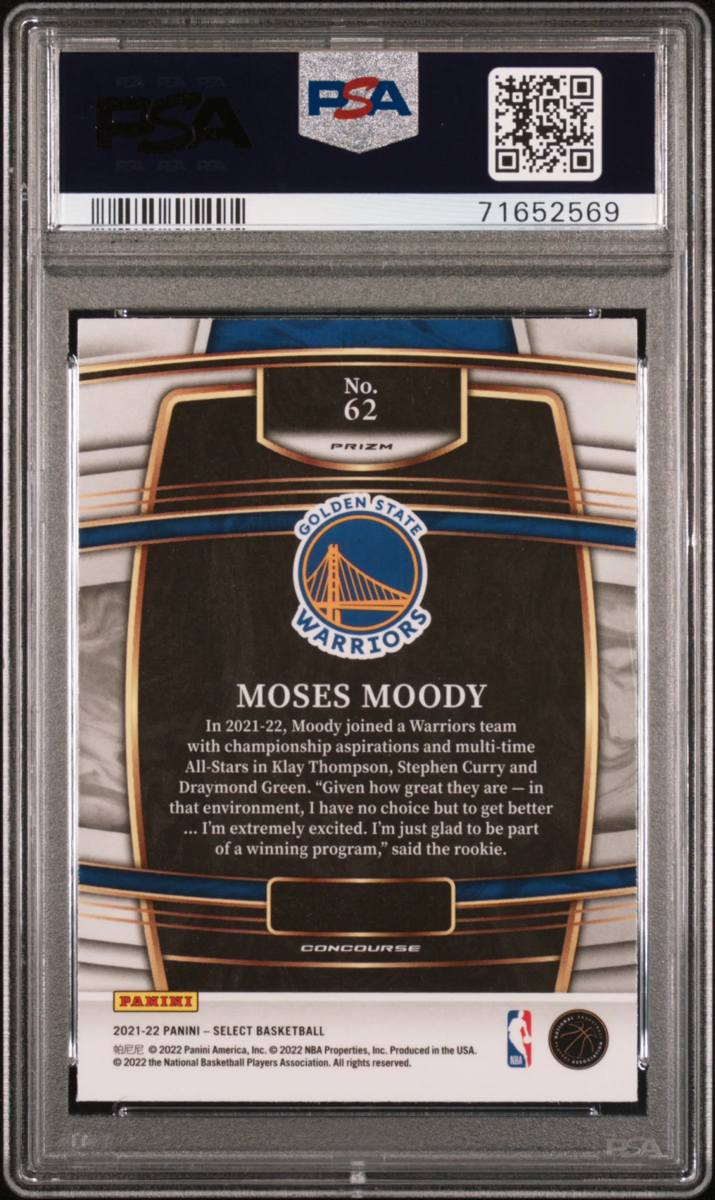 2021 Panini Select Blue Shimmer Moses Moody #62 PSA 10 - Image 2