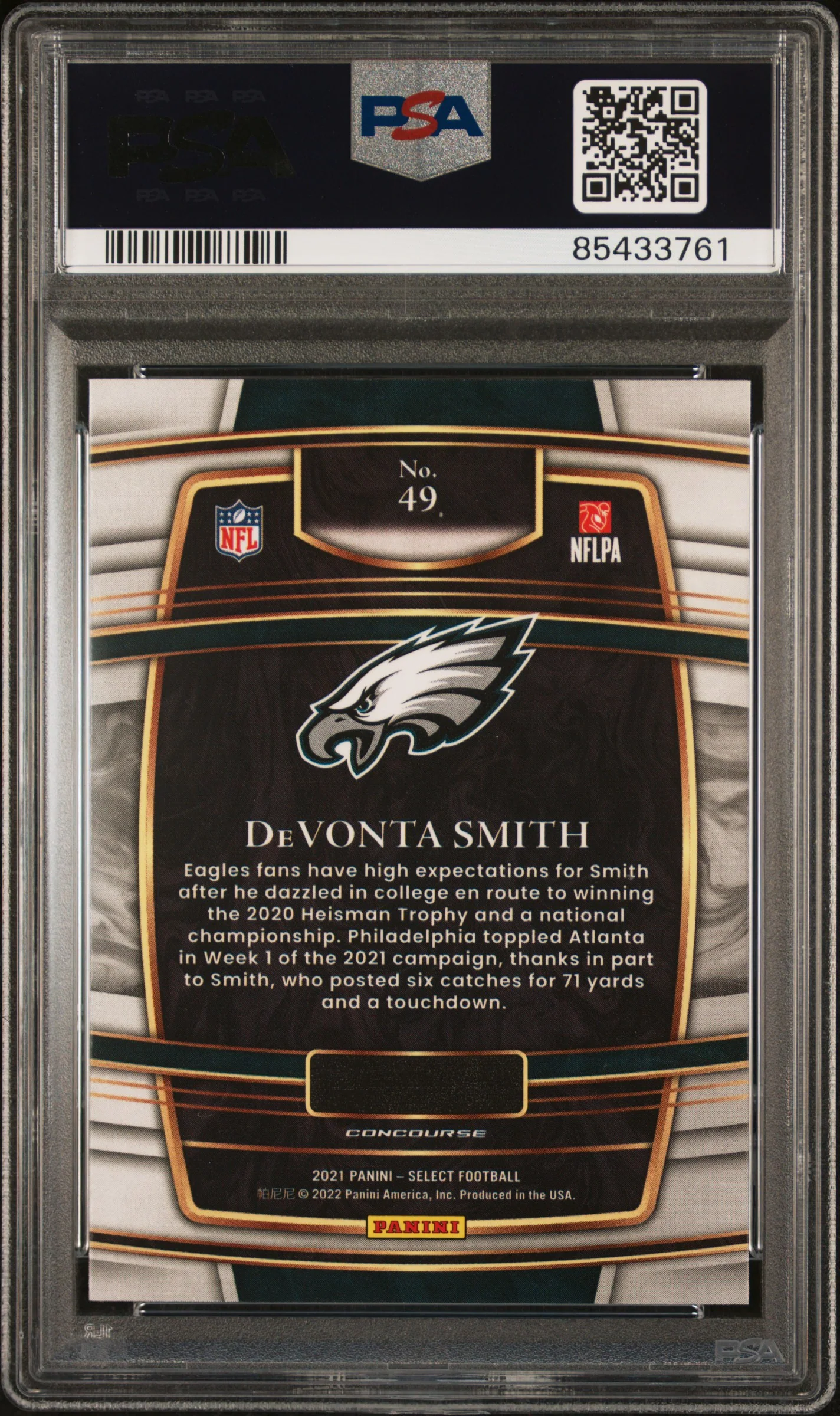2021 Panini Select Devonta Smith #49 PSA 10 - Image 2