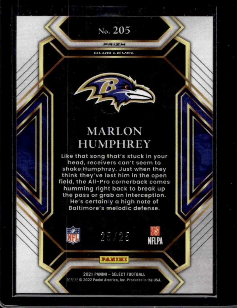 2021 Panini Select Tie-Dye Prizm Marlon Humphrey #205 Club Level /25 - Image 2