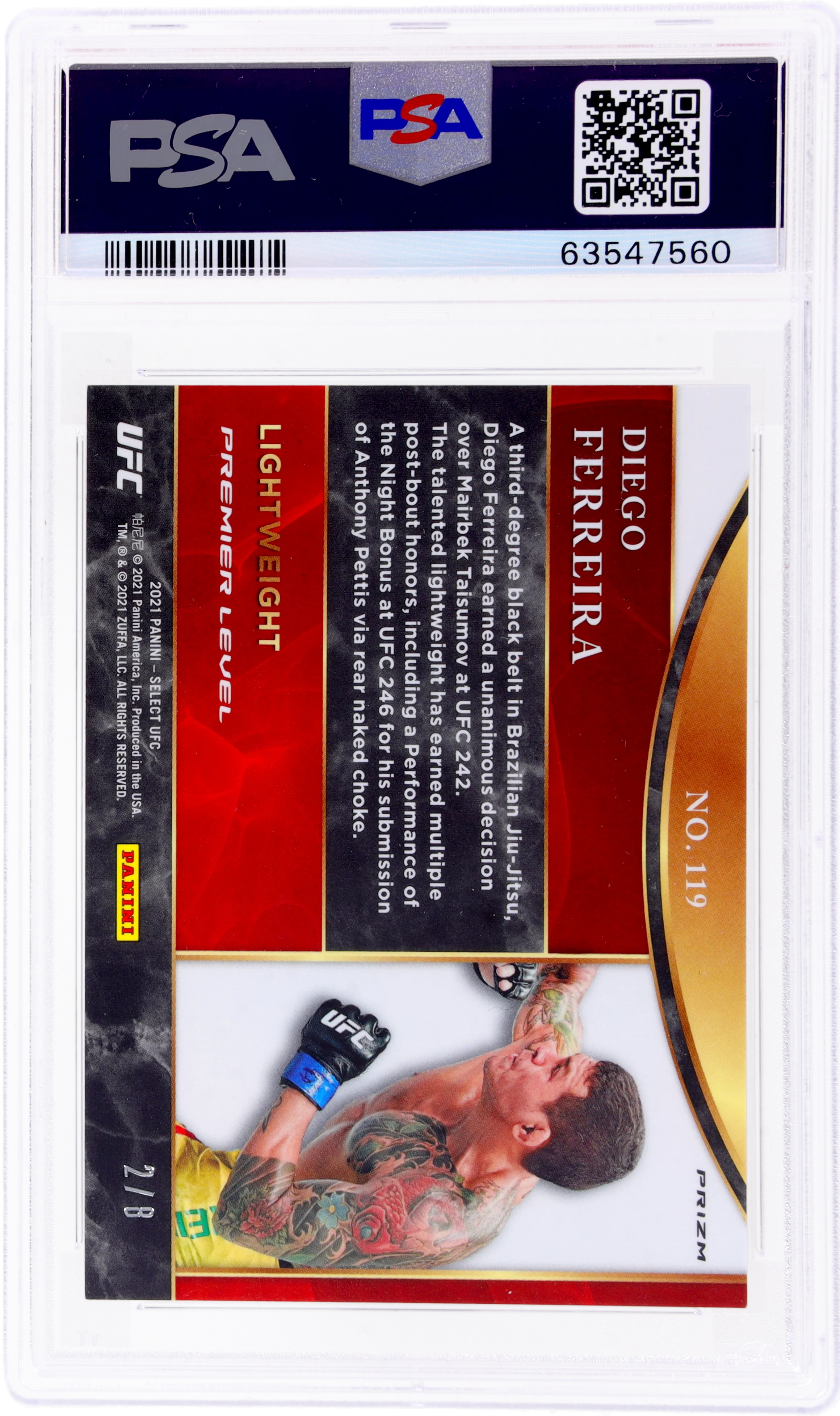 2021 Panini Select UFC Lucky Envelopes Diego Ferreira #119 2/8 PSA 9 RC - Image 2