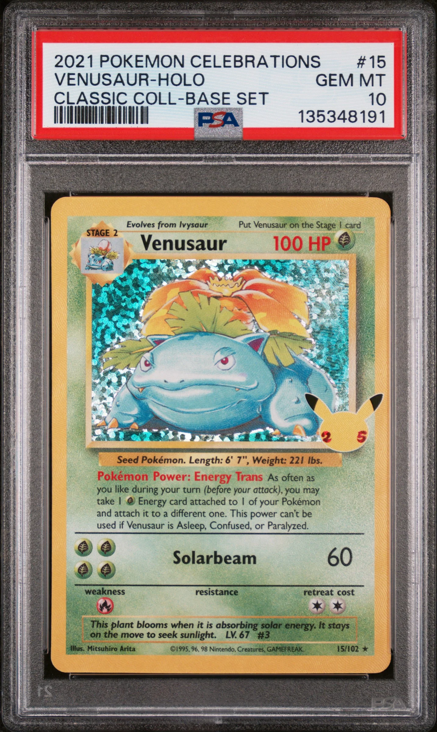 2021 Pokemon Celebrations Classic Collection Base Set Holo Venusaur #15 PSA 10