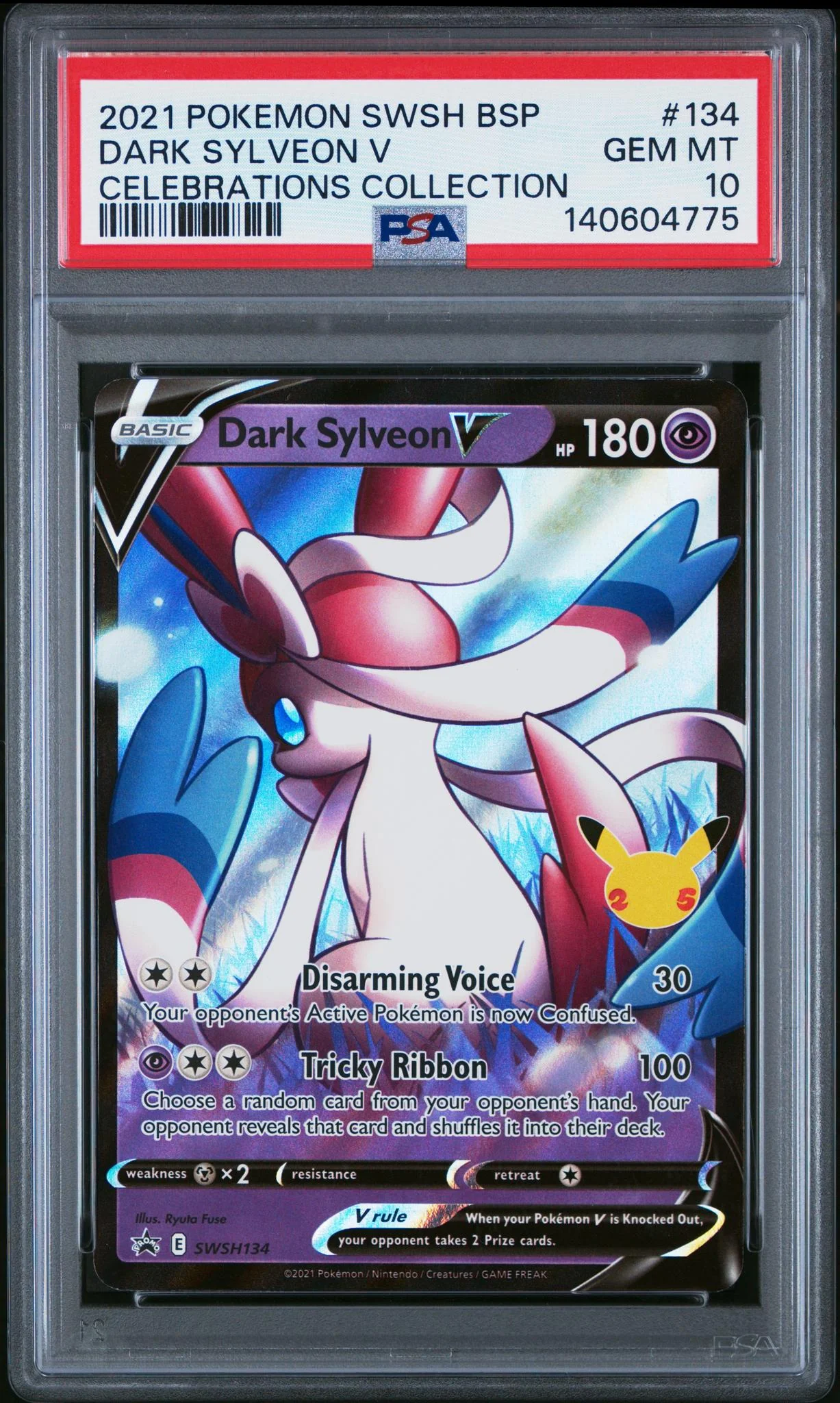 2021 Pokemon Sword and Shield Black Star Promo Celebrations Collection Dark Sylveon V #SWSH134 PSA 10