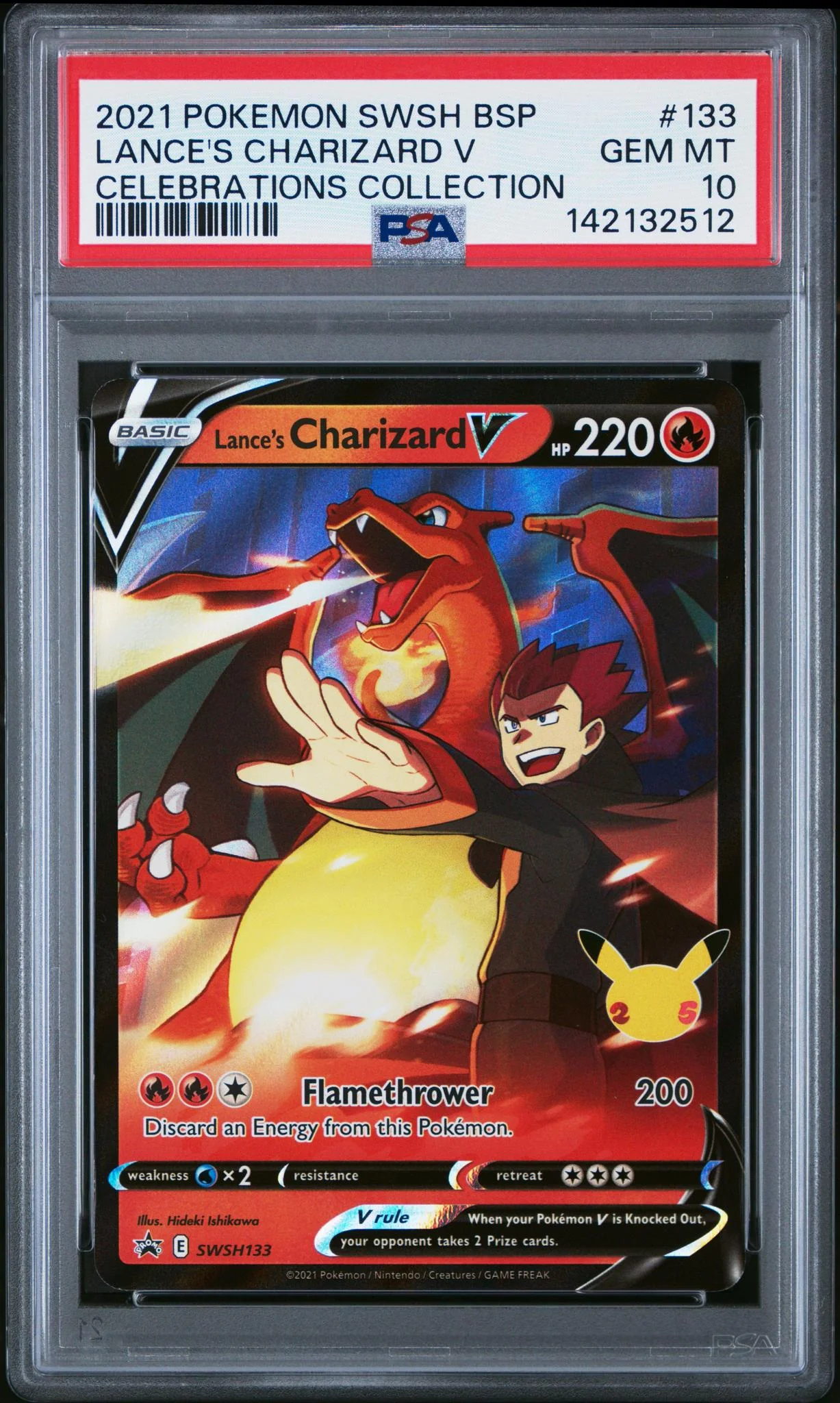 2021 Pokemon Sword and Shield Black Star Promo Celebrations Collection Lance's Charizard V #SWSH133 PSA 10
