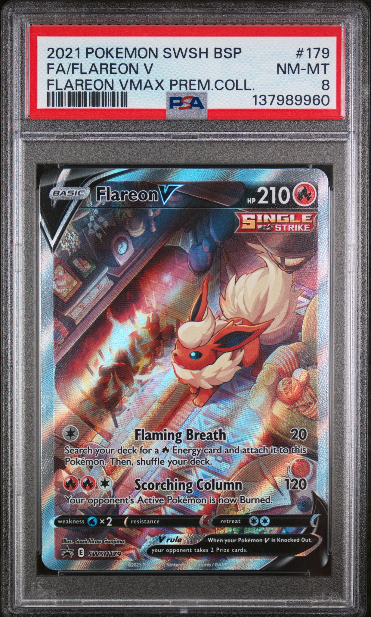 2021 Pokemon Sword and Shield Black Star Promo Premium Collection Flareon V #SWSH179 PSA 8