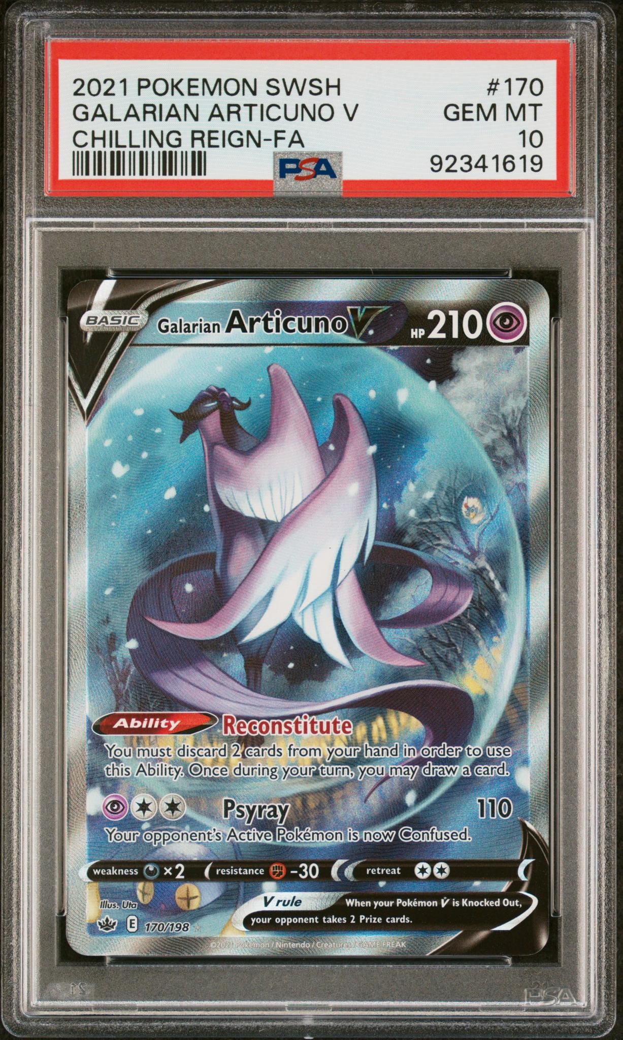 2021 Pokemon Sword and Shield Chilling Reign Galarian Articuno V #170 PSA 10