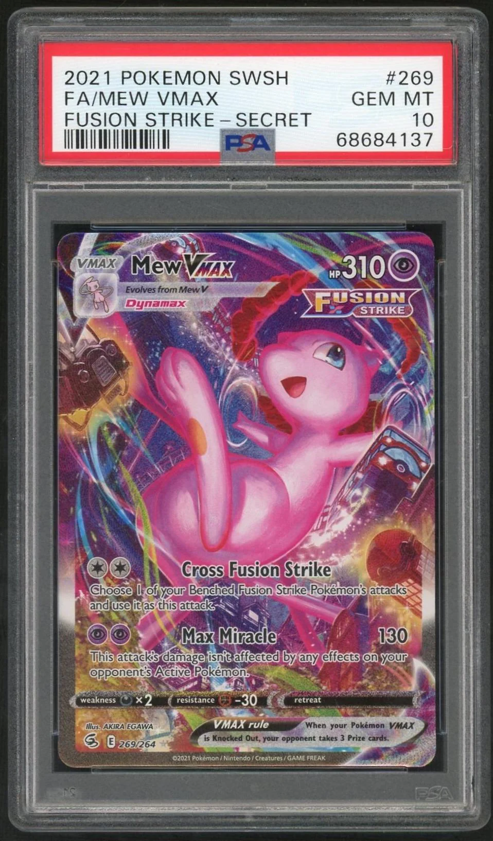 2021 Pokemon Sword and Shield Fusion Strike Secret Rare Mew Vmax #269 PSA 10