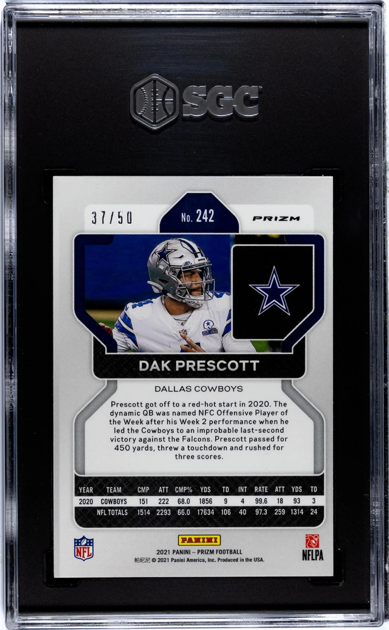 2021 Prizm #242 Dak Prescott Red No Huddle Prizm /50 SGC 8.5 - Image 2