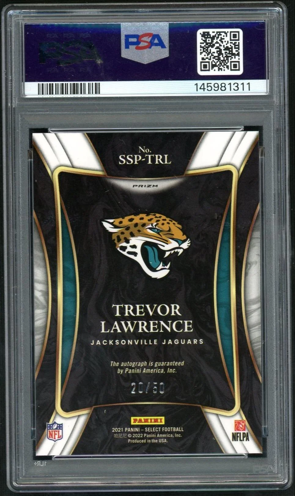 2021 Select Signatures Blue Prizm Trevor Lawrence #1 /50 PSA 10 - Image 2