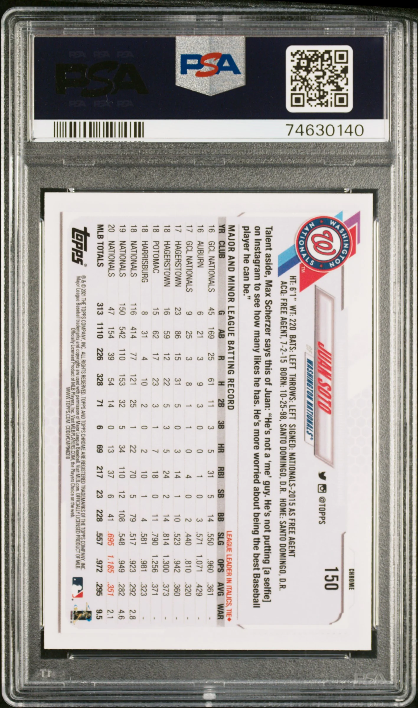 2021 Topps Chrome Juan Soto #150 PSA 10 - Image 2