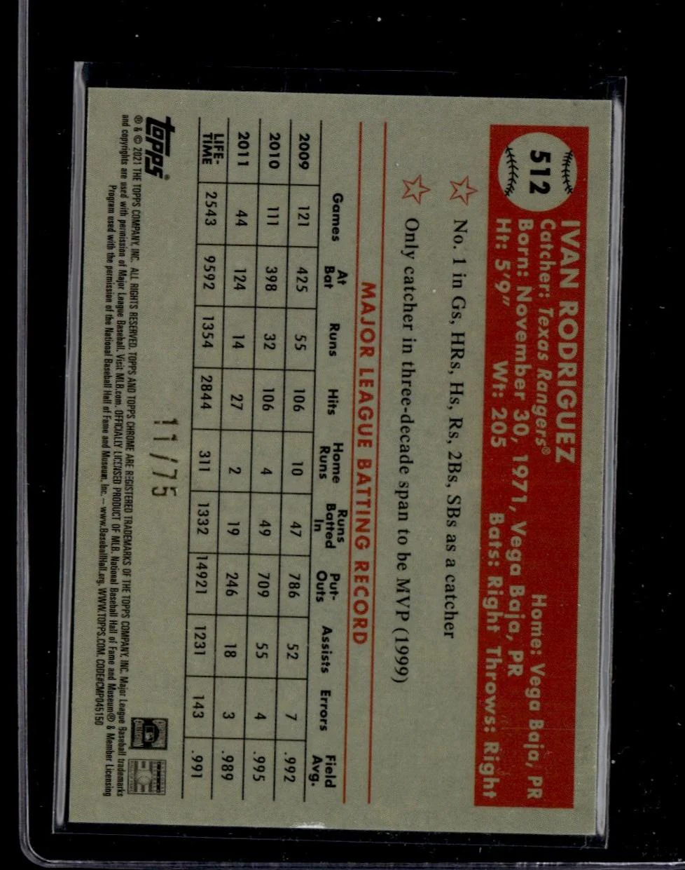 2021 Topps Chrome #512 Ivan Rodriguez /75 - Image 2