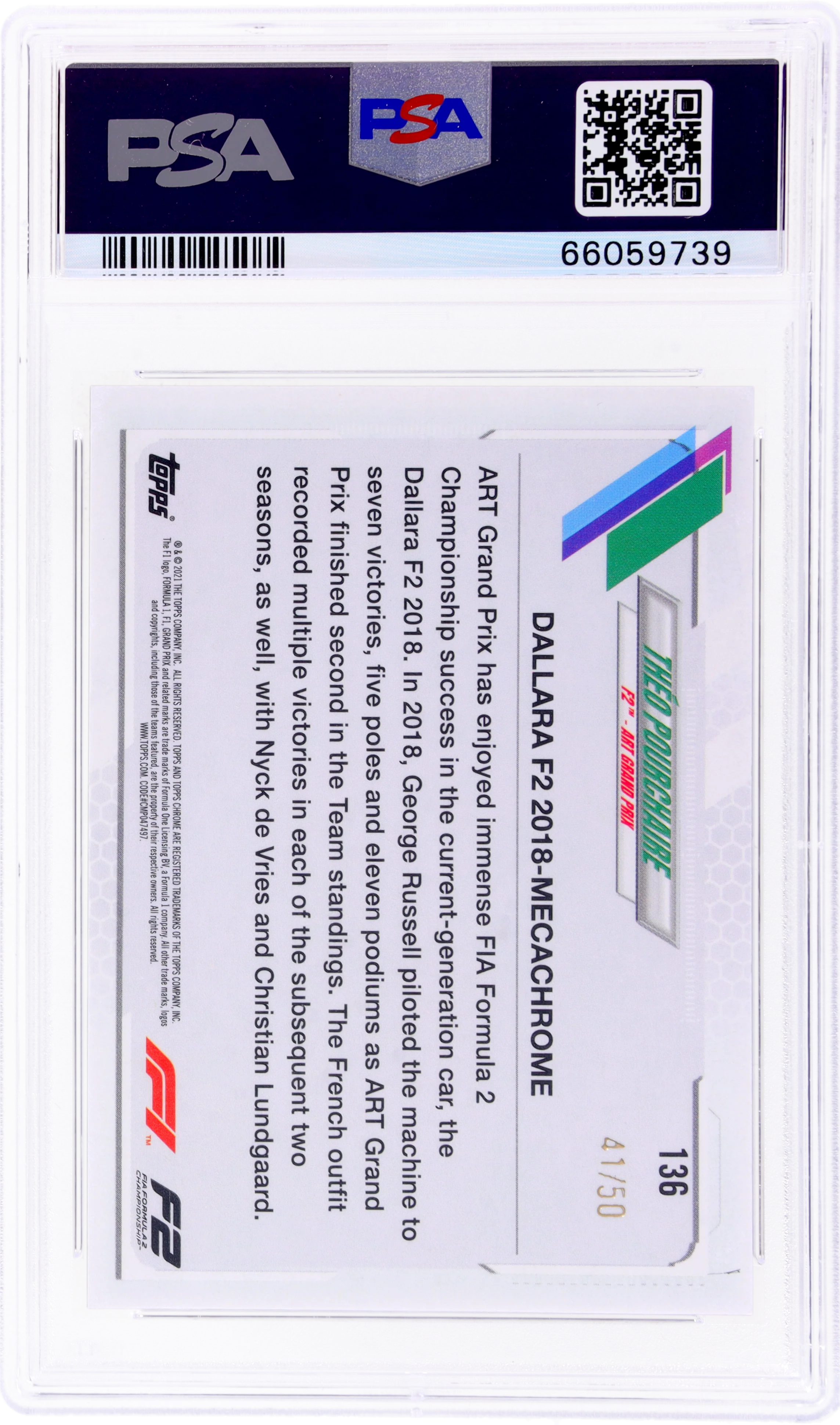 2021 Topps Chrome F1 Gold Checker Theo Pourchaire #136 /50 PSA 9 - Image 2