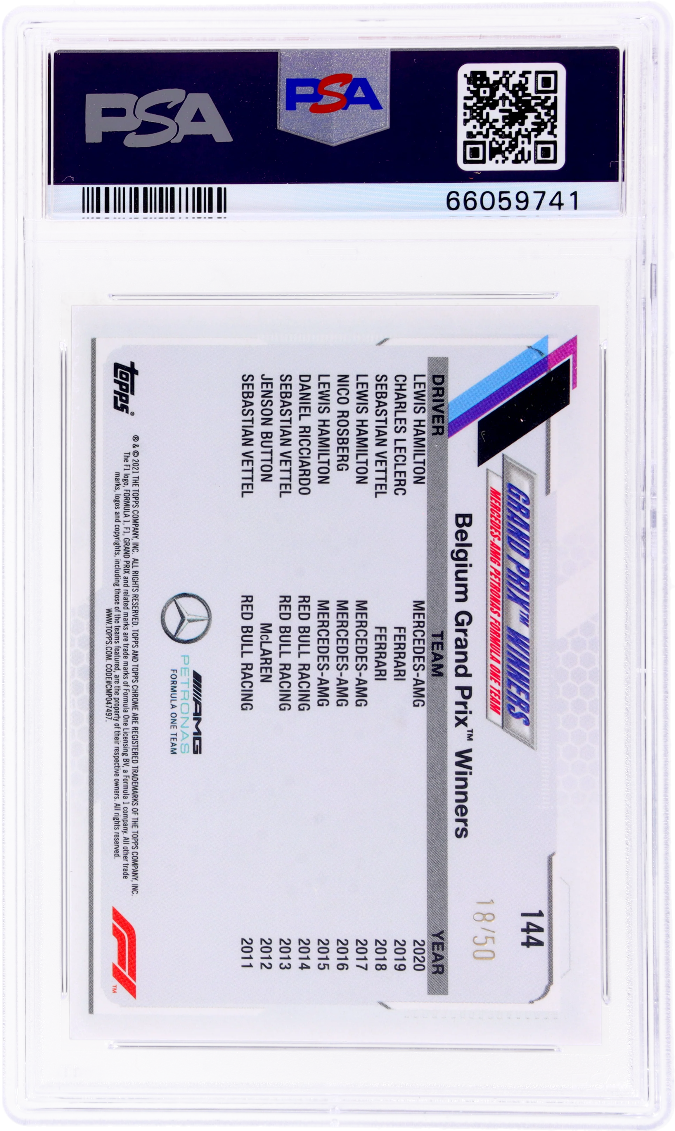 2021 Topps Chrome Formula 1 Gold Checker Flag Lewis Hamilton #144 /50 /18 PSA 10 - Image 2