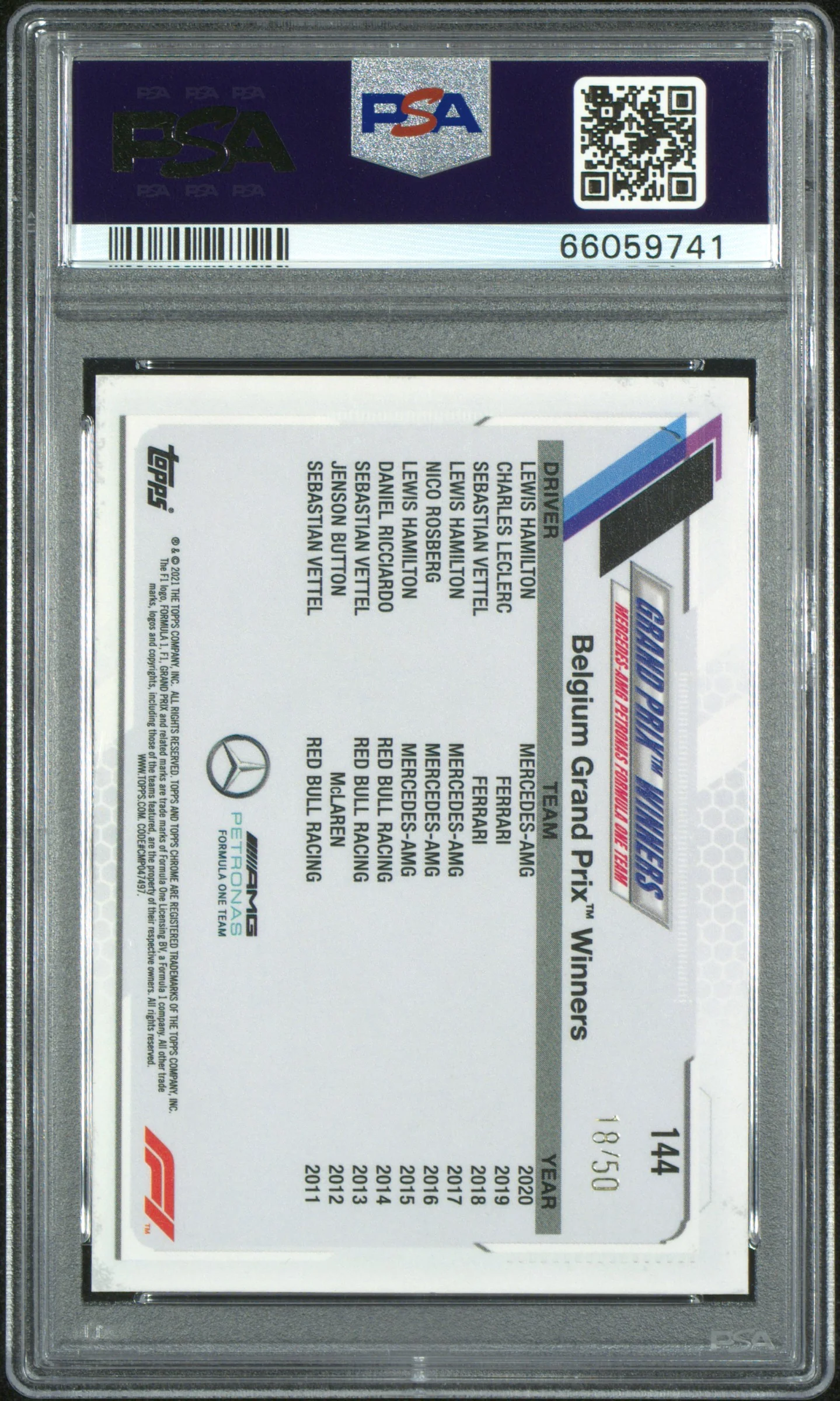 2021 Topps Chrome Formula 1 Gold Checker Flag Lewis Hamilton #144 /50 /18 PSA 10 - Image 2