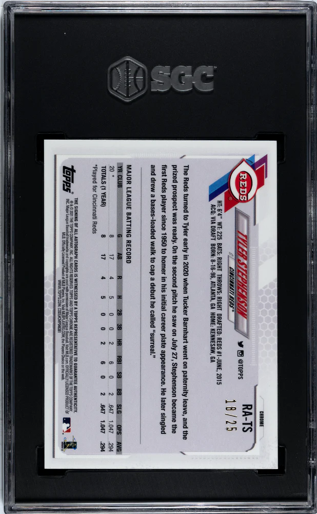 2021 Topps Chrome #RA-TS Tyler Stephenson Rookie Autographed /25 Auto SGC 10 - Image 2