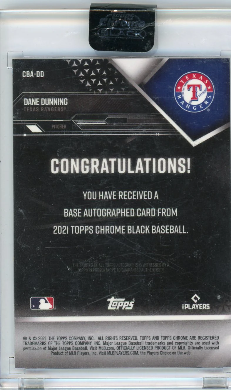 2021 Topps Chrome Black Dane Dunning #CBA-DD RC Auto - Image 2