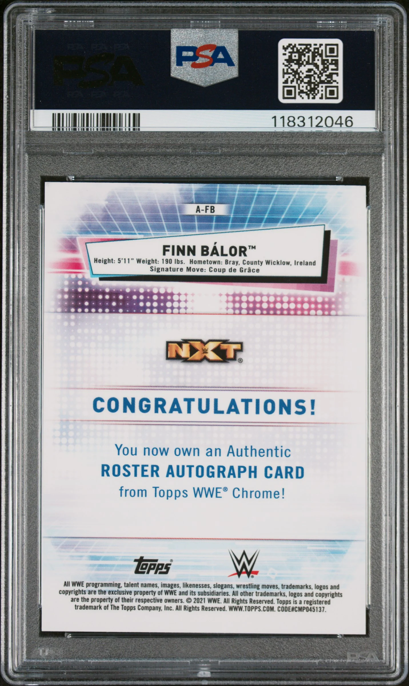 2021 Topps Chrome WWE Autographs Green Refractor Finn Balor #AFB /99 PSA 10 - Image 2