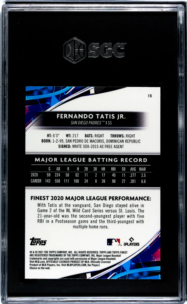 2021 Topps Finest #15 Fernando Tatis Jr. SGC 9.5 - Image 2