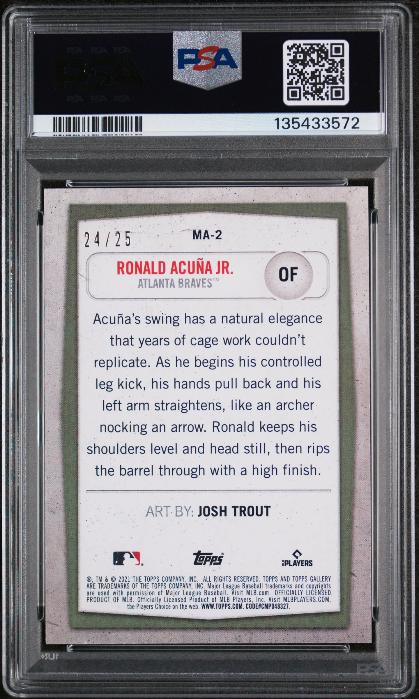 2021 Topps Gallery Modern Artists Orange Ronald Acuna Jr. #MA-2 /25 PSA 10 - Image 2