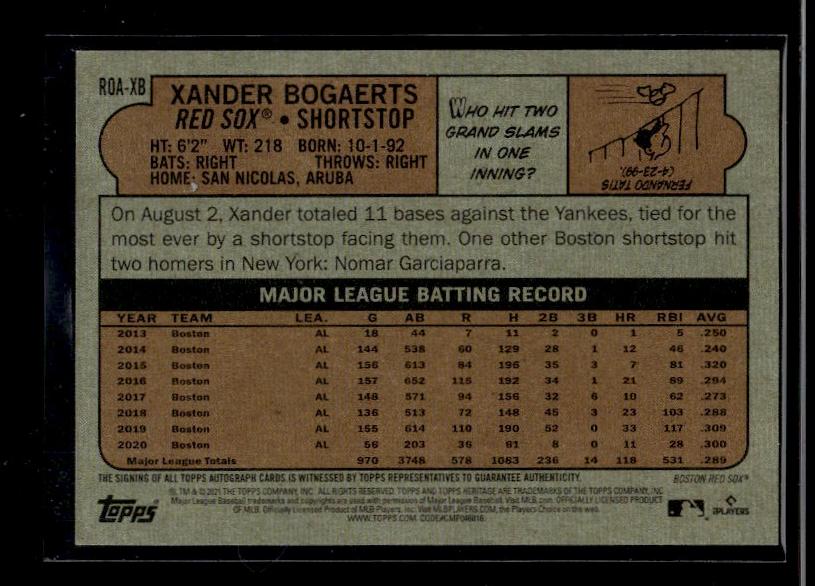 2021 Topps Heritage #ROA-XB Xander Bogaerts /72 Auto - Image 2