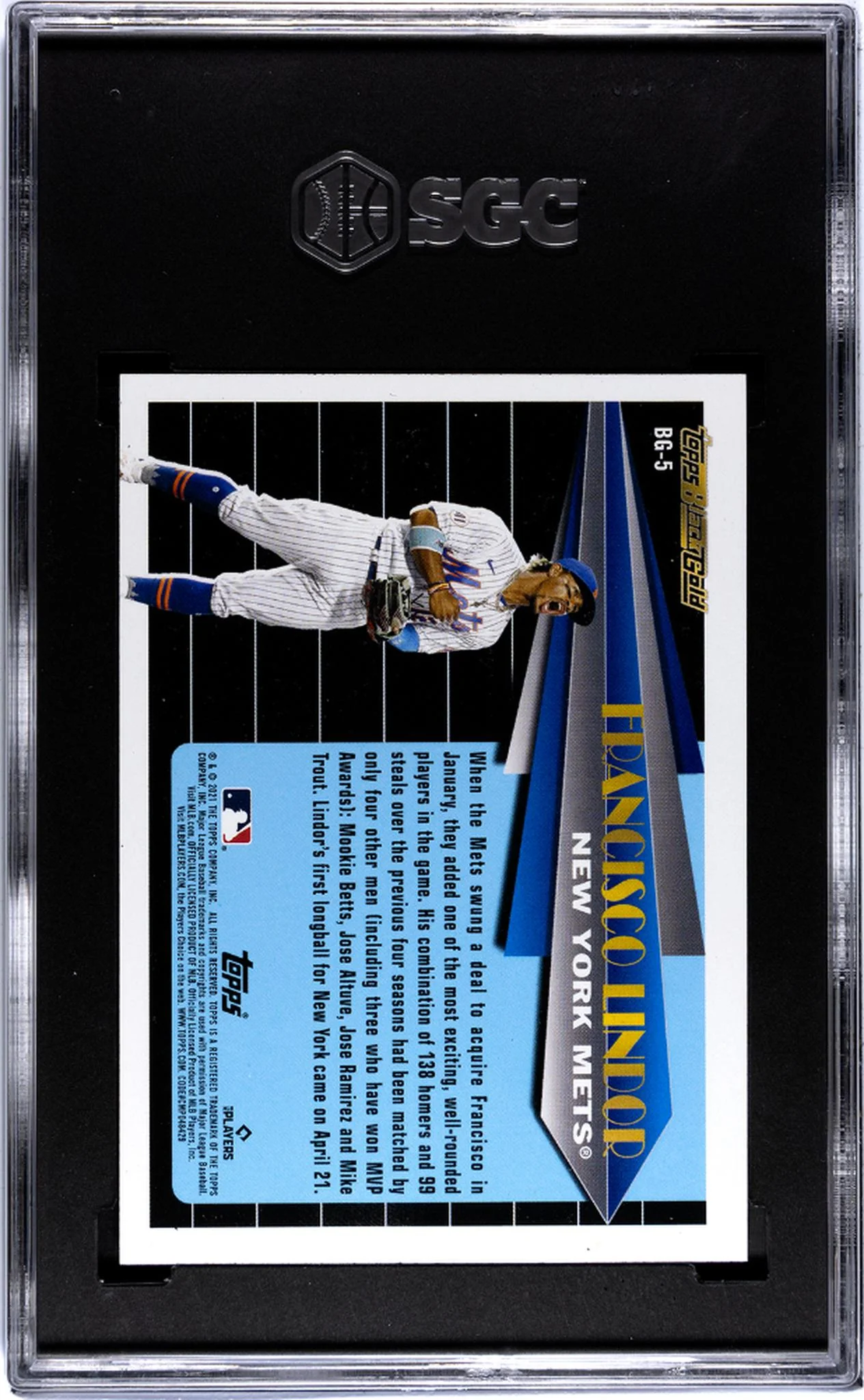 2021 Topps Update #BG-5 Francisco Lindor Black Gold SGC 9.5 - Image 2