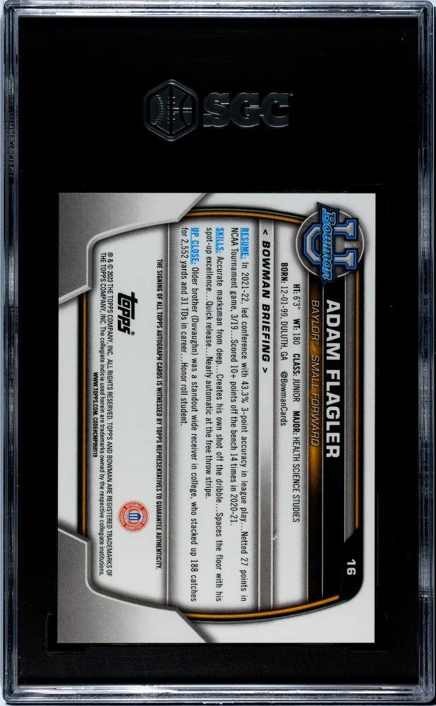2022-23 Bowman U Chrome Adam Flagler #16 Auto SGC 9 Auto 10 - Image 2