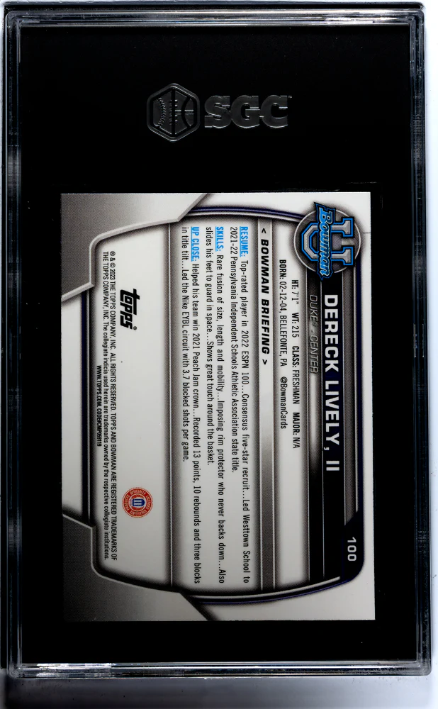 2022-23 Bowman U Chrome Purple Shimmer Dereck Lively II #100 SGC 8.5 - Image 2