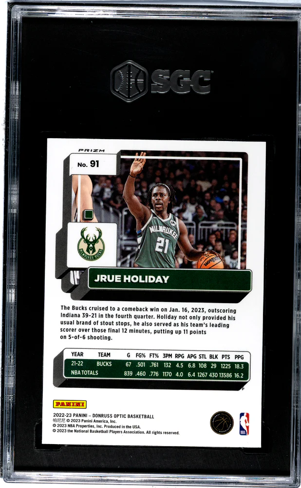 2022-23 Donruss Optic Choice Red & Green Prizm Jrue Holiday #91 SGC 9.5 - Image 2