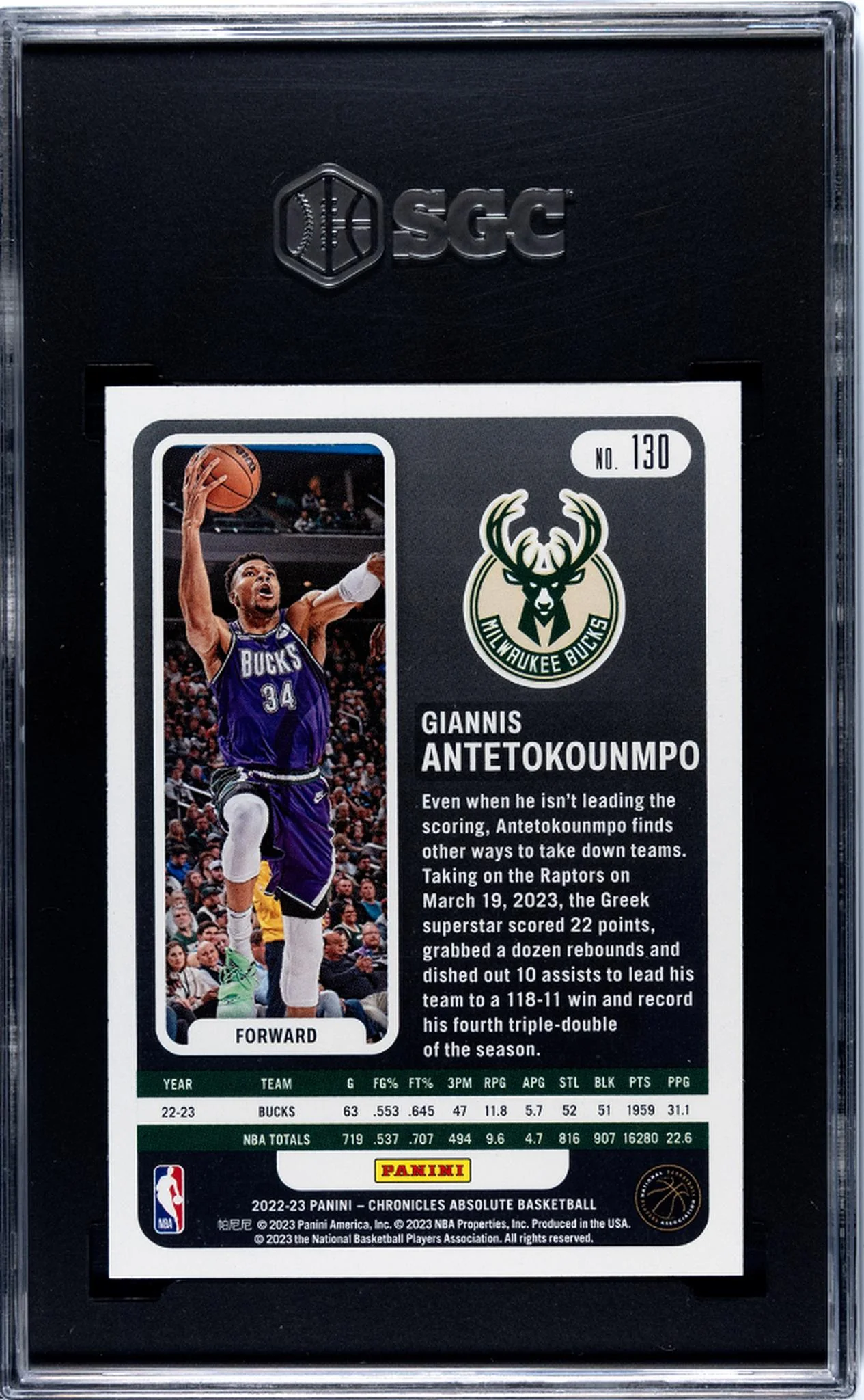 2022-23 Panini Chronicles Absolute Giannis Antetokounmpo #130 SGC 9 - Image 2