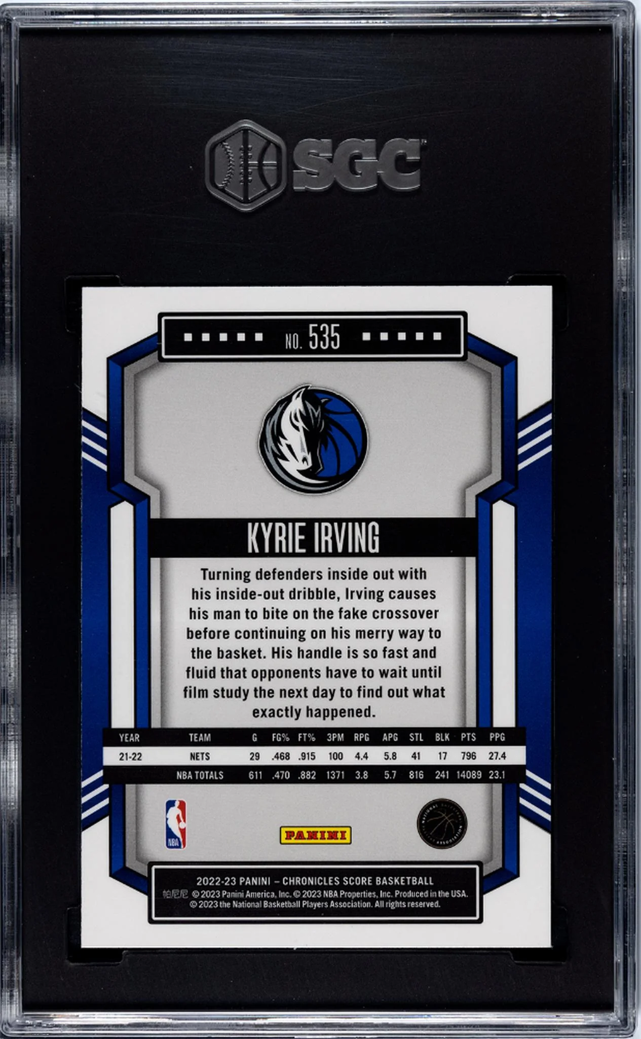 2022-23 Panini Chronicles Score Premium Kyrie Irving #535 SGC 8.5 - Image 2