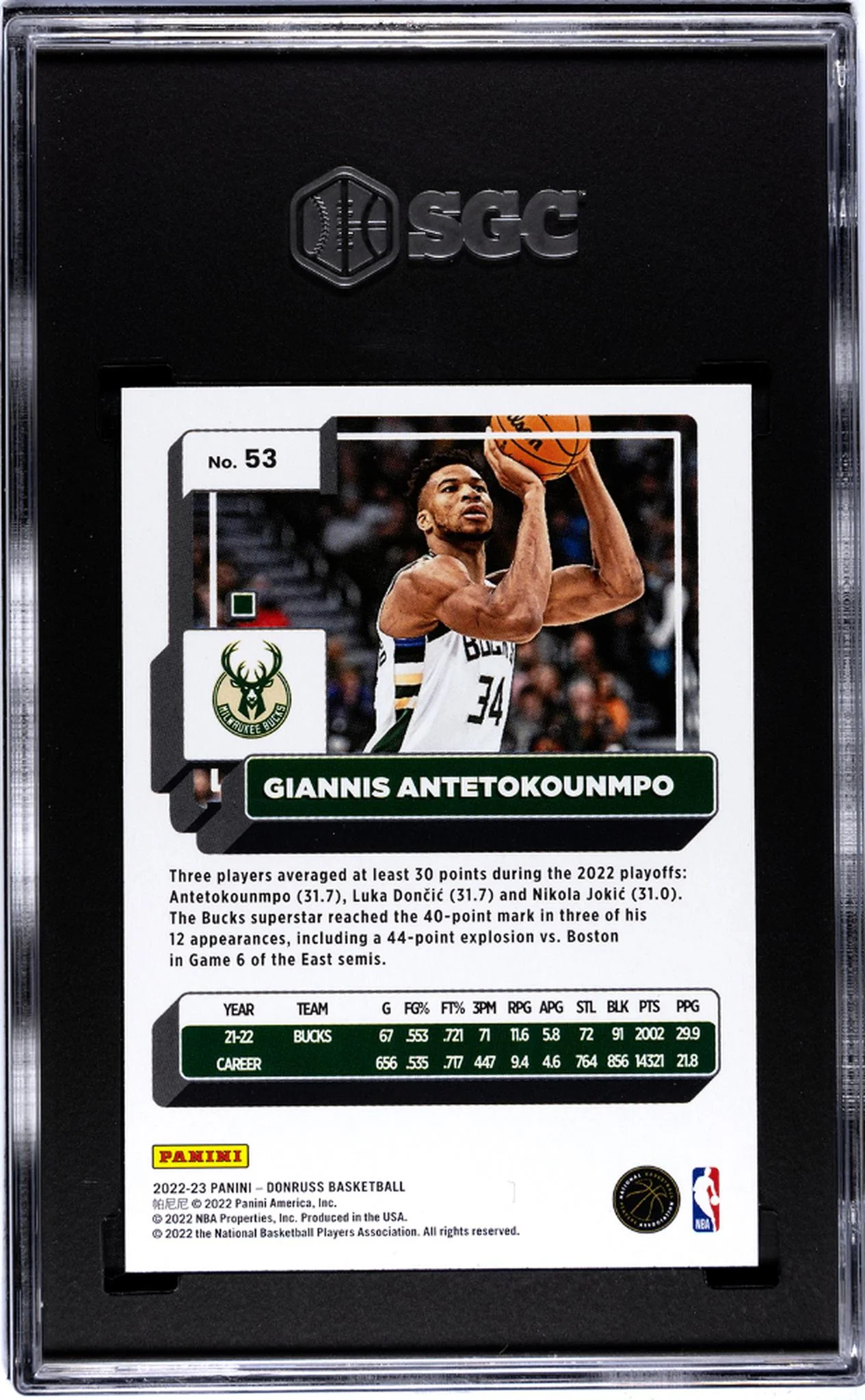 2022-23 Panini Donruss Giannis Antetokounmpo #53 SGC 9 - Image 2