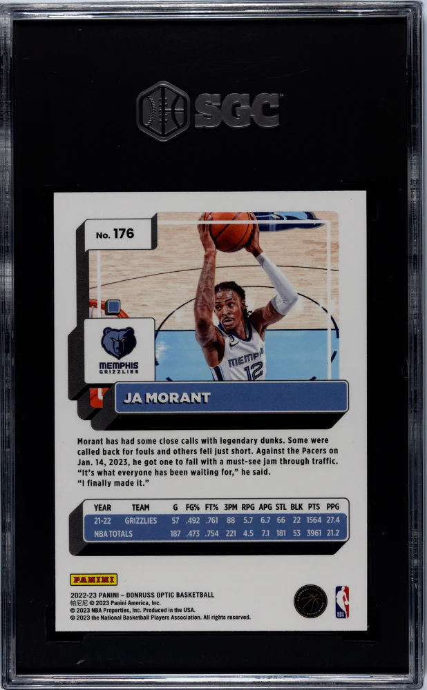 2022-23 Panini Donruss Optic Ja Morant #176 SGC 9 - Image 2