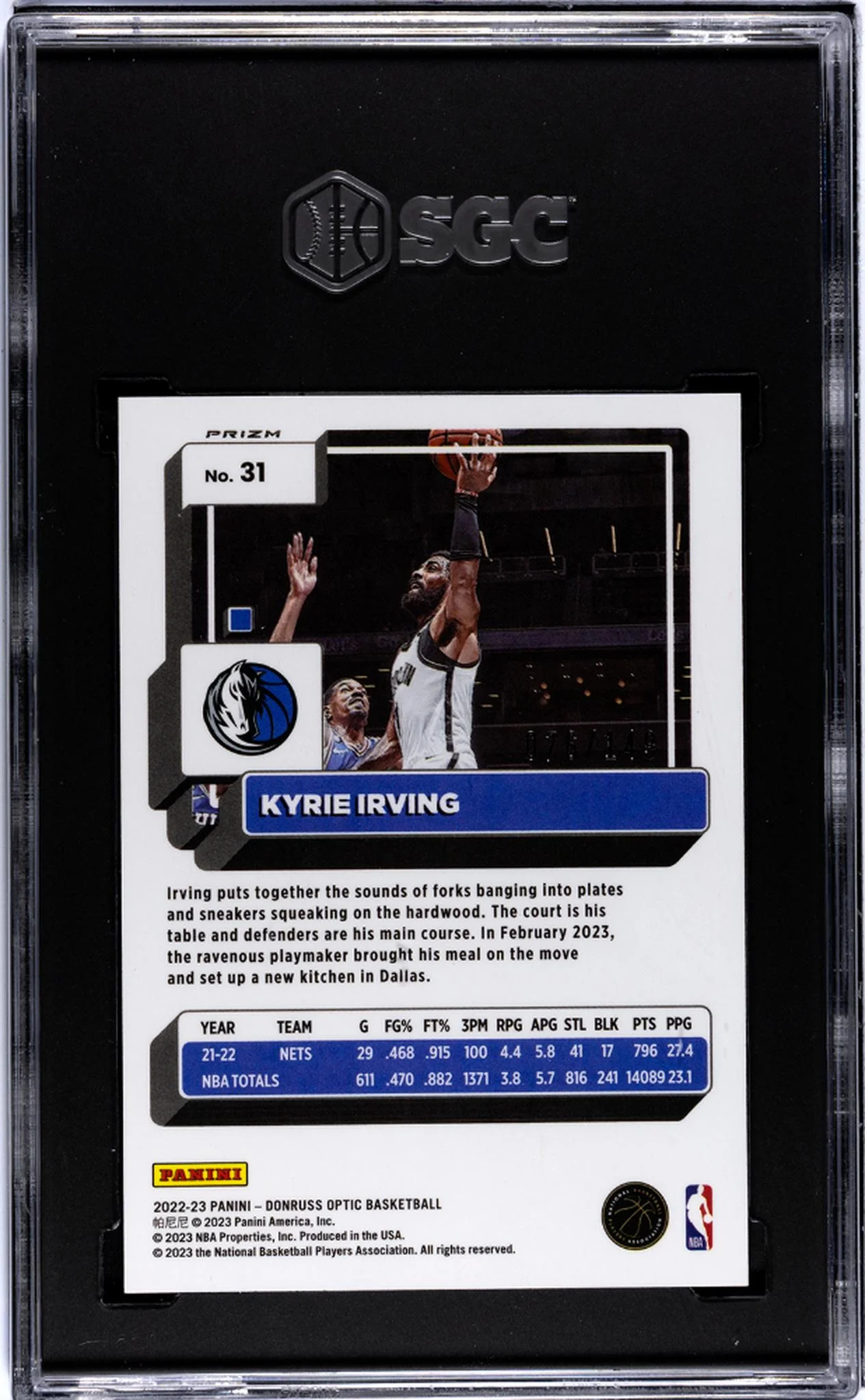 2022-23 Panini Donruss Optic Lime Green Prizm Kyrie Irving #31 /149 SGC 9.5 - Image 2