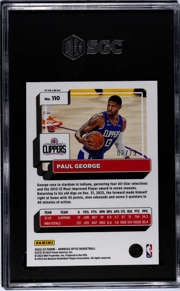 2022-23 Panini Donruss Optic Pink Velocity Prizm Paul George #110 /79 SGC 9 - Image 2