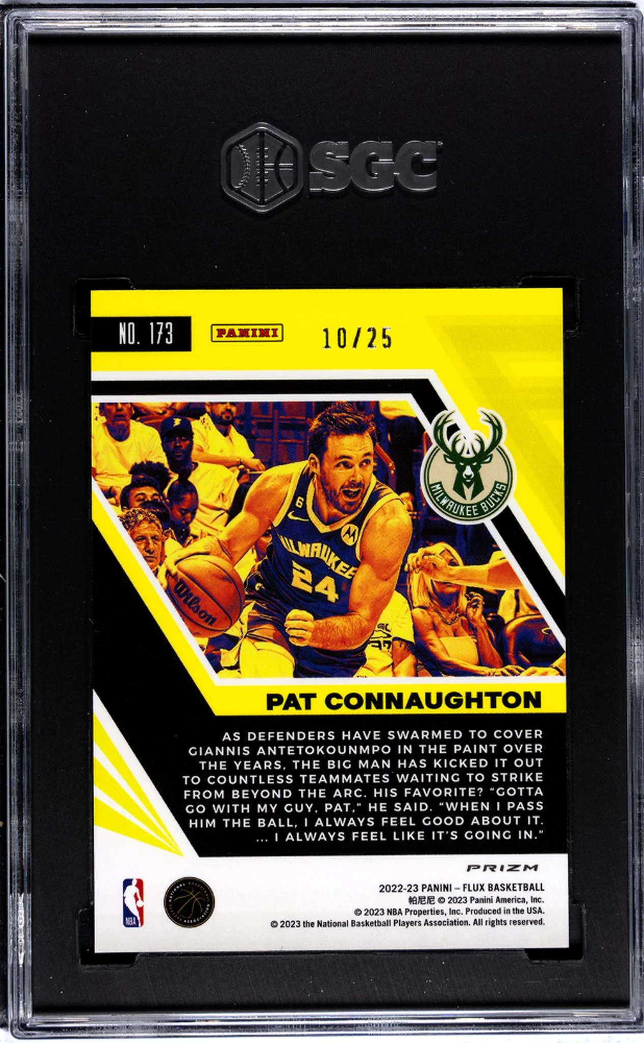 2022-23 Panini Flux Blue Cracked Ice Prizm Pat Connaughton #173 /25 SGC 10 - Image 2