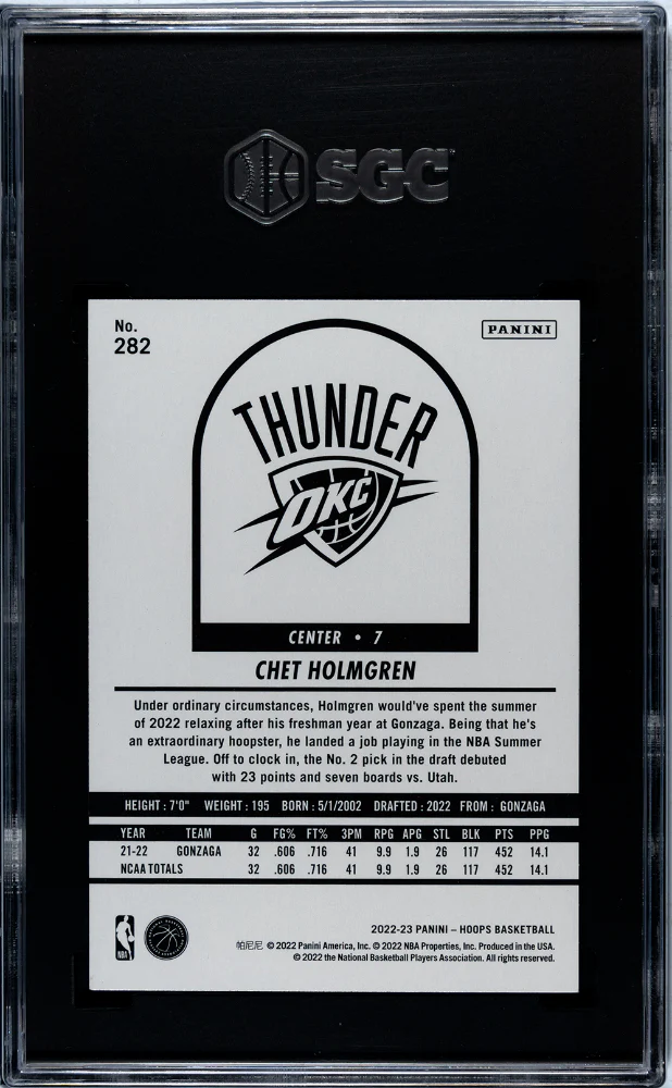 2022-23 Panini Hoops #282 Chet Holmgren Winter Purple SGC 9.5 - Image 2