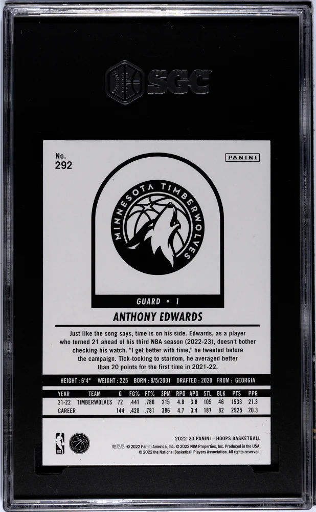 2022-23 Panini Hoops #292 Anthony Edwards SGC 9.5 - Image 2