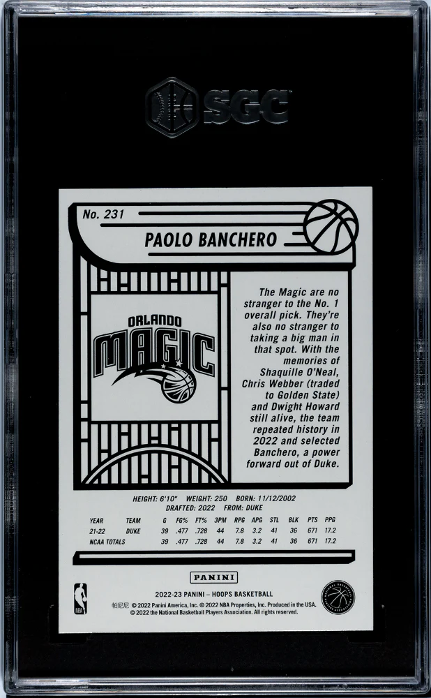 2022-23 Panini Hoops Paolo Banchero #231 RC SGC 9 - Image 2