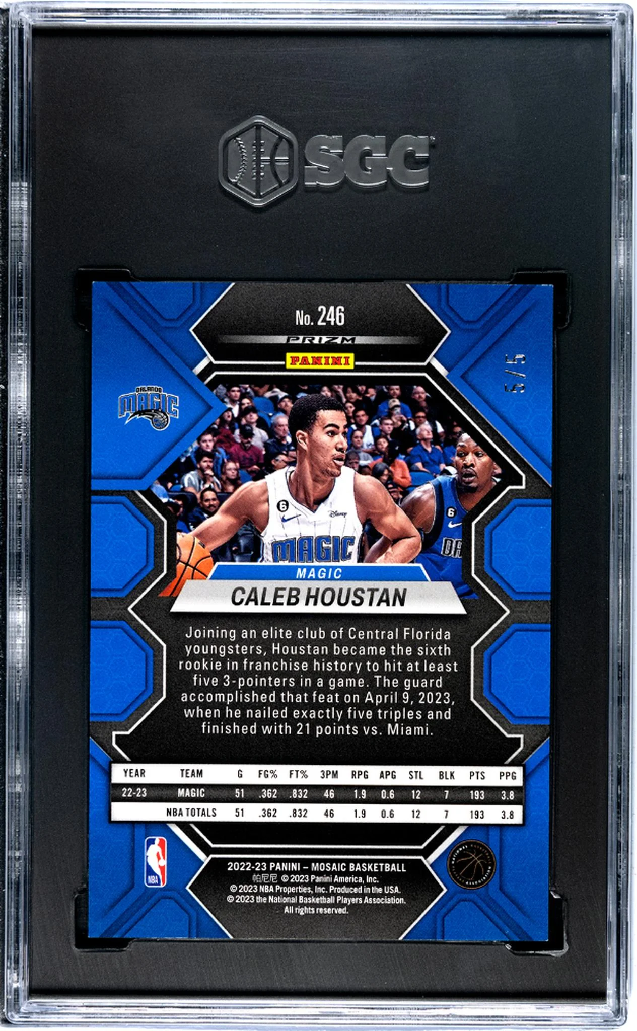 2022-23 Panini Mosaic Green Swirl Caleb Houstan #246 RC /5 SGC 9.5 - Image 2