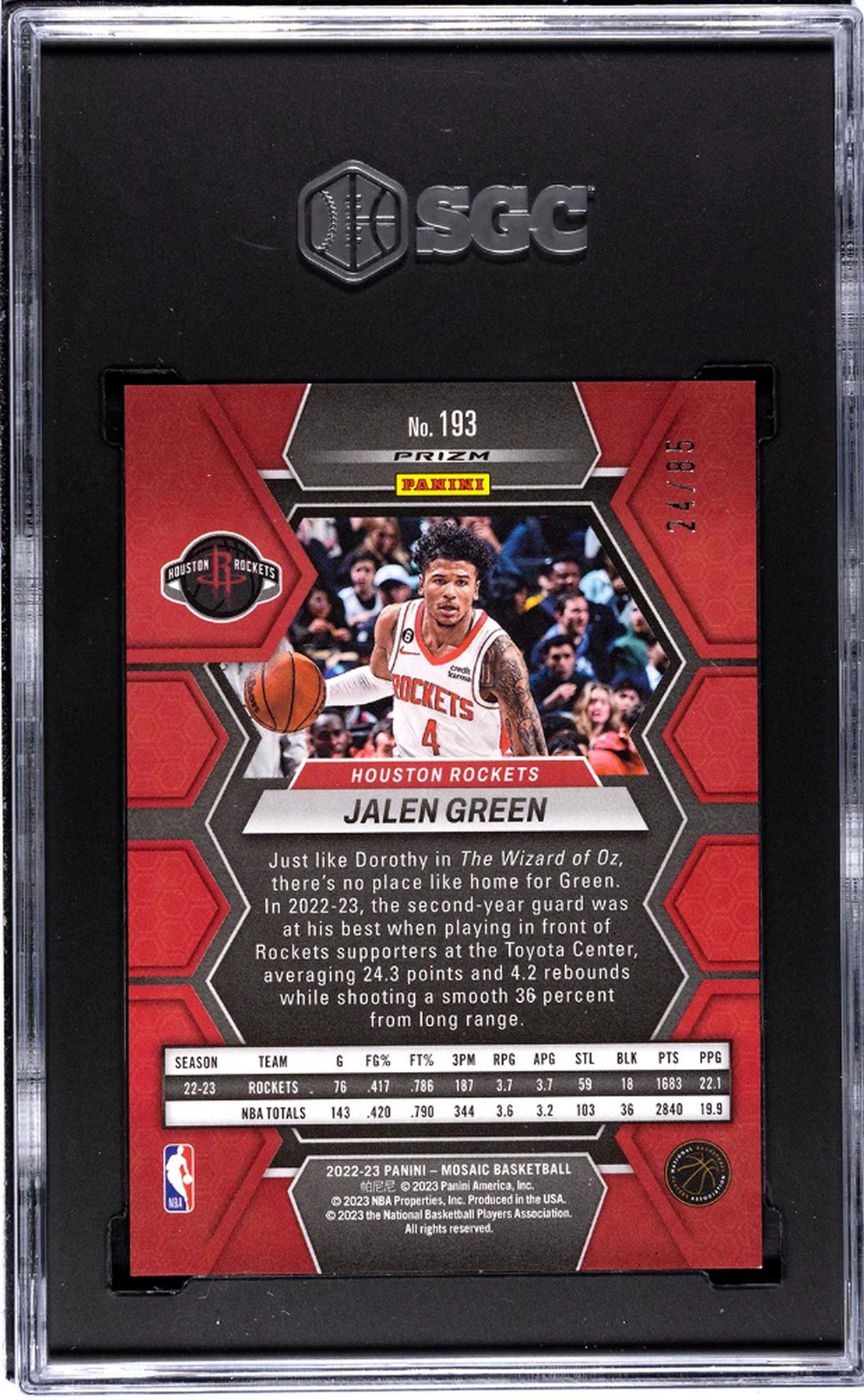 2022-23 Panini Mosaic Blue Fast Break Prizm Jalen Green #193 /85 SGC 9 - Image 2