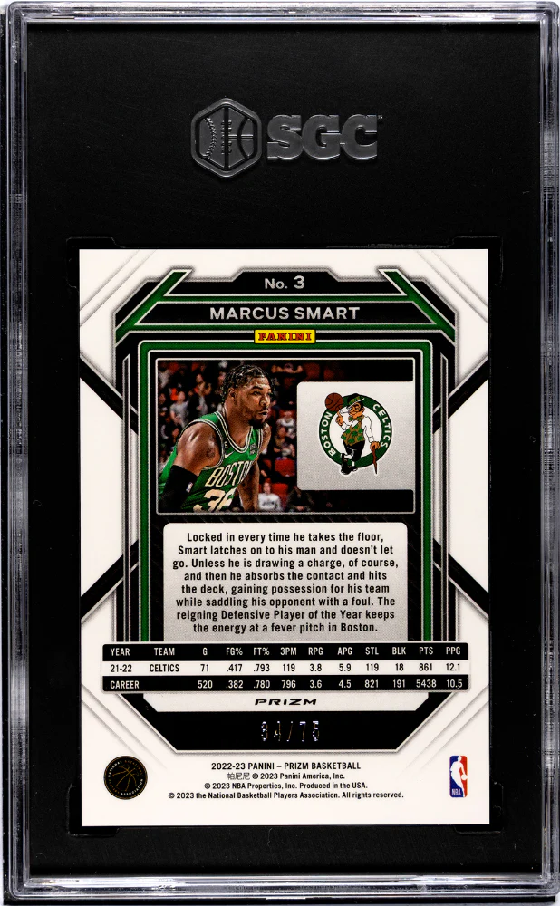 2022-23 Panini Prizm Purple Fast Break Prizm Marcus Smart #3 /75 SGC 9 - Image 2