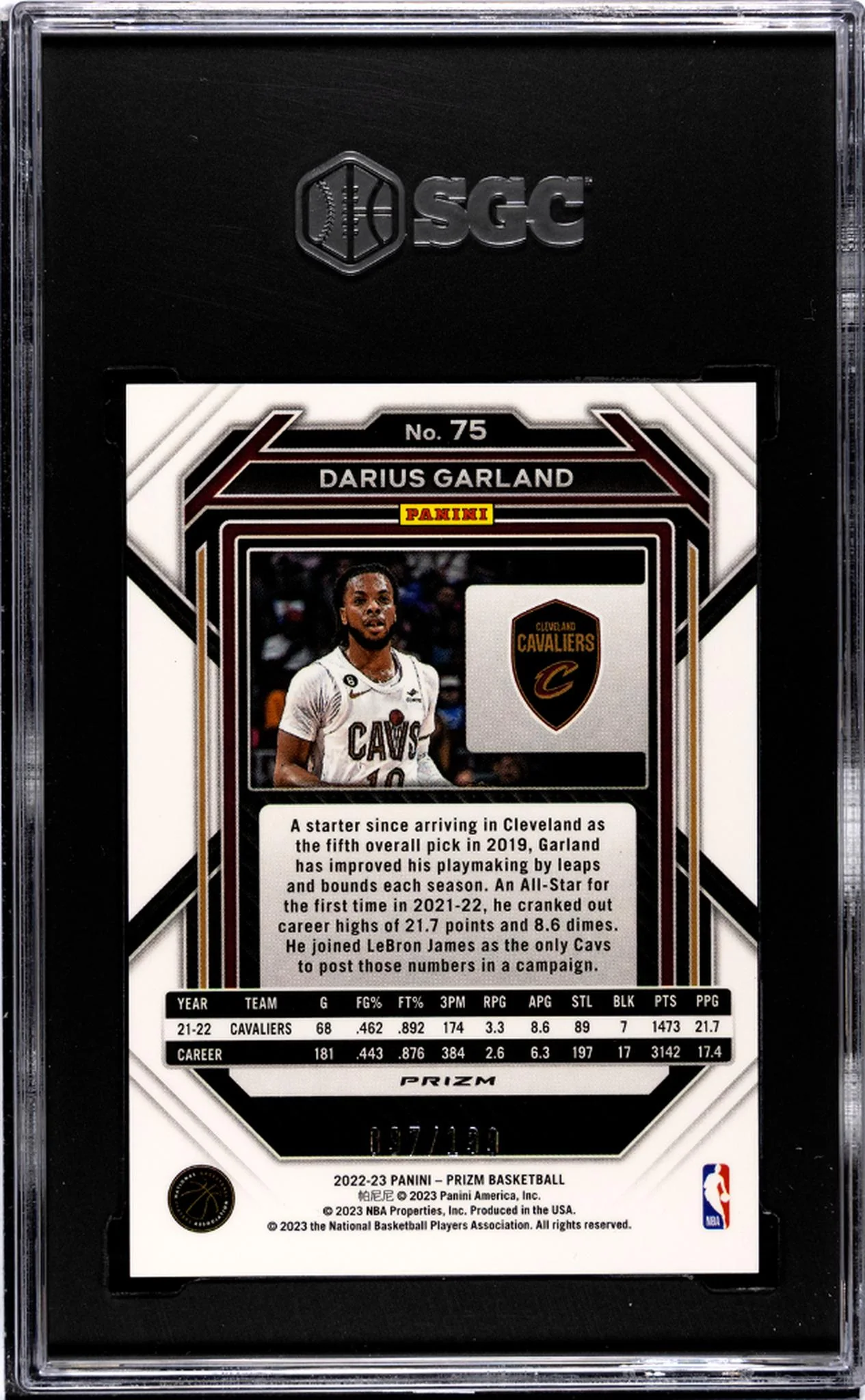 2022 Panini Prizm Blue Darius Garland #75 /199 SGC 10 - Image 2
