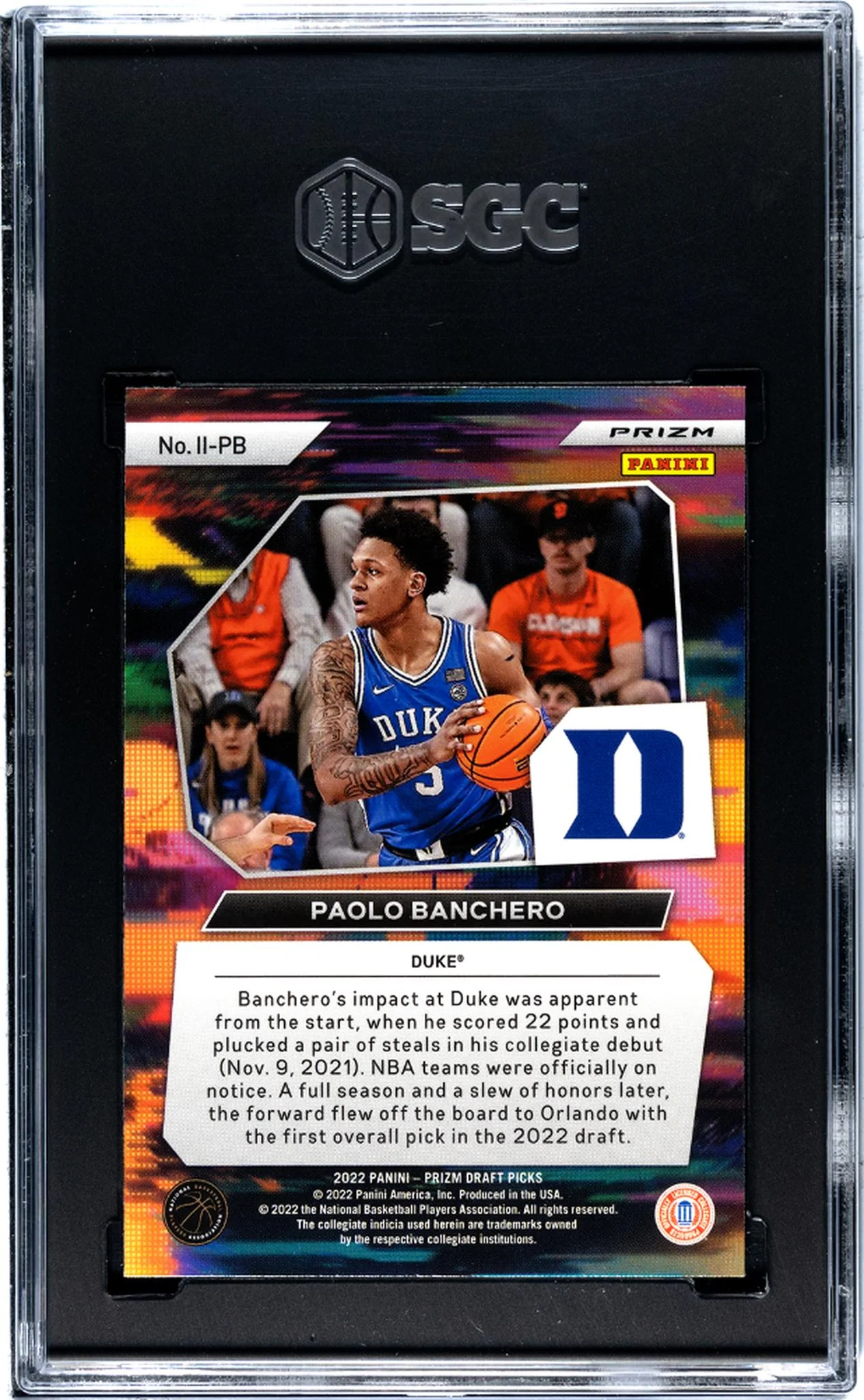 2022-23 Panini Prizm Draft Picks #II-PB Paolo Banchero Instant Impact Circles Prizm SGC 10 - Image 2