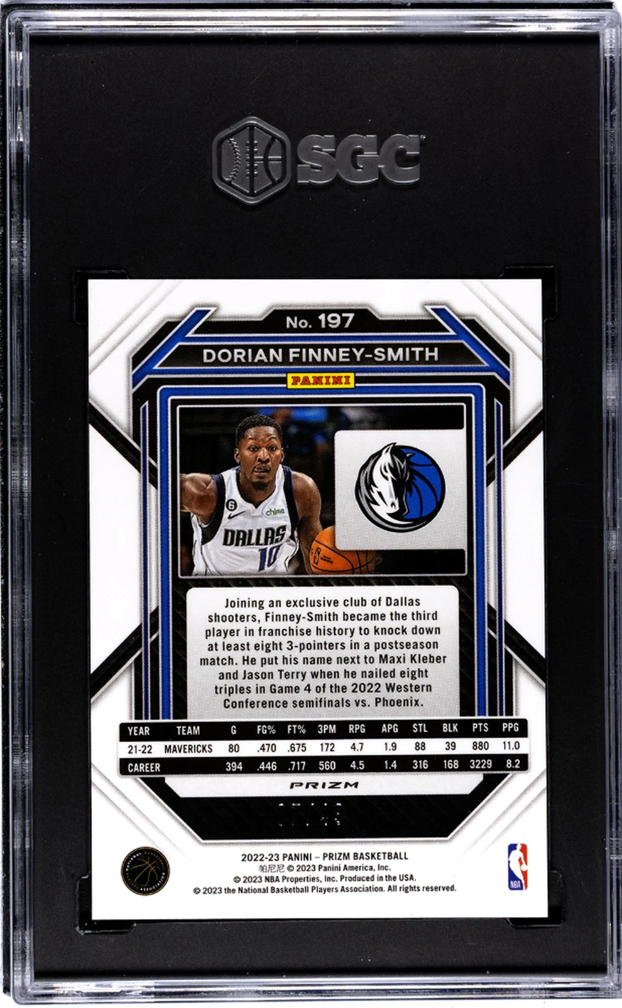 2022-23 Panini Prizm Orange Prizm Dorian Finney-Smith #197 /49 SGC 9.5 - Image 2