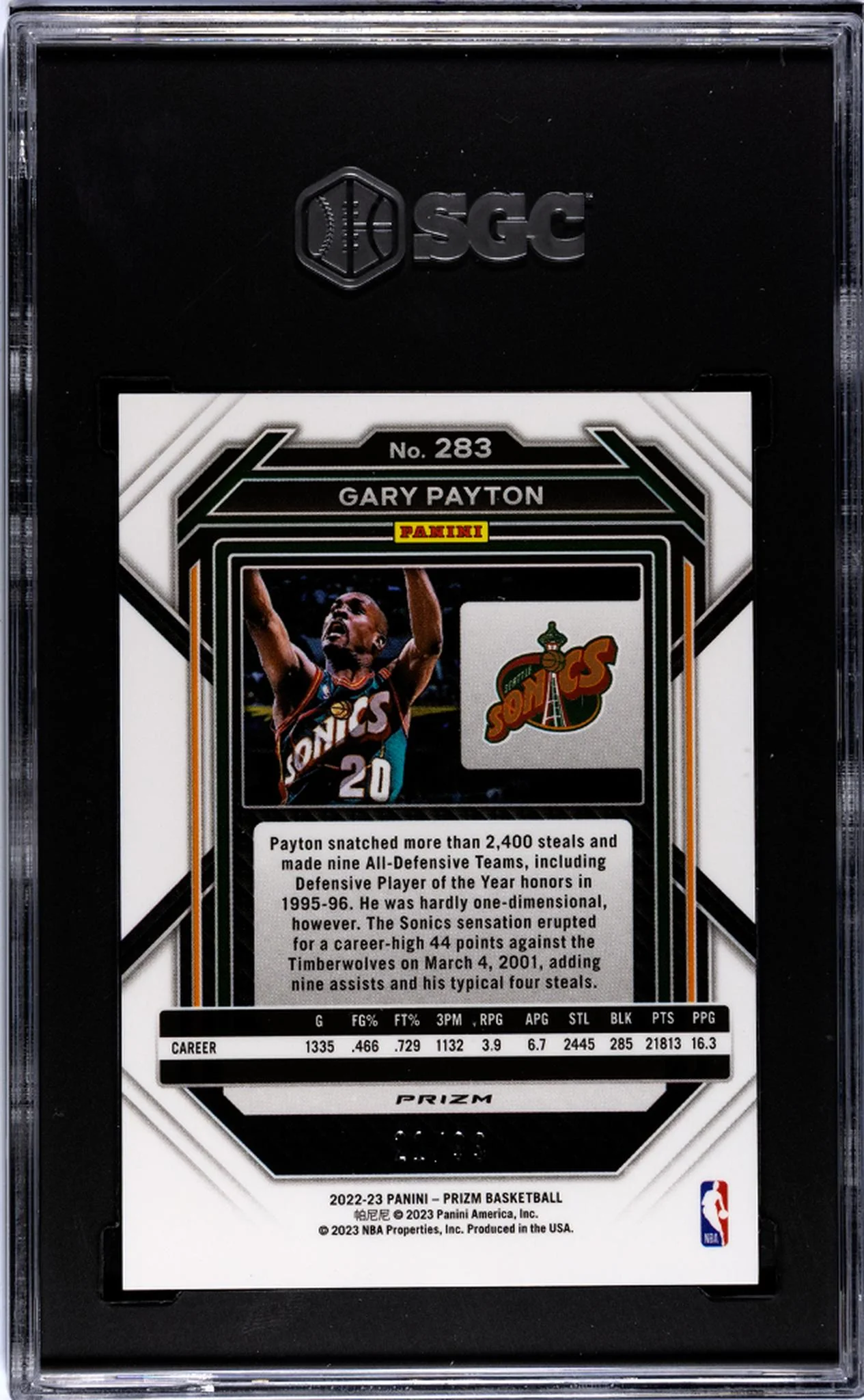 2022-23 Panini Prizm Purple Prizm Gary Payton #283 /99 SGC 9.5 - Image 2