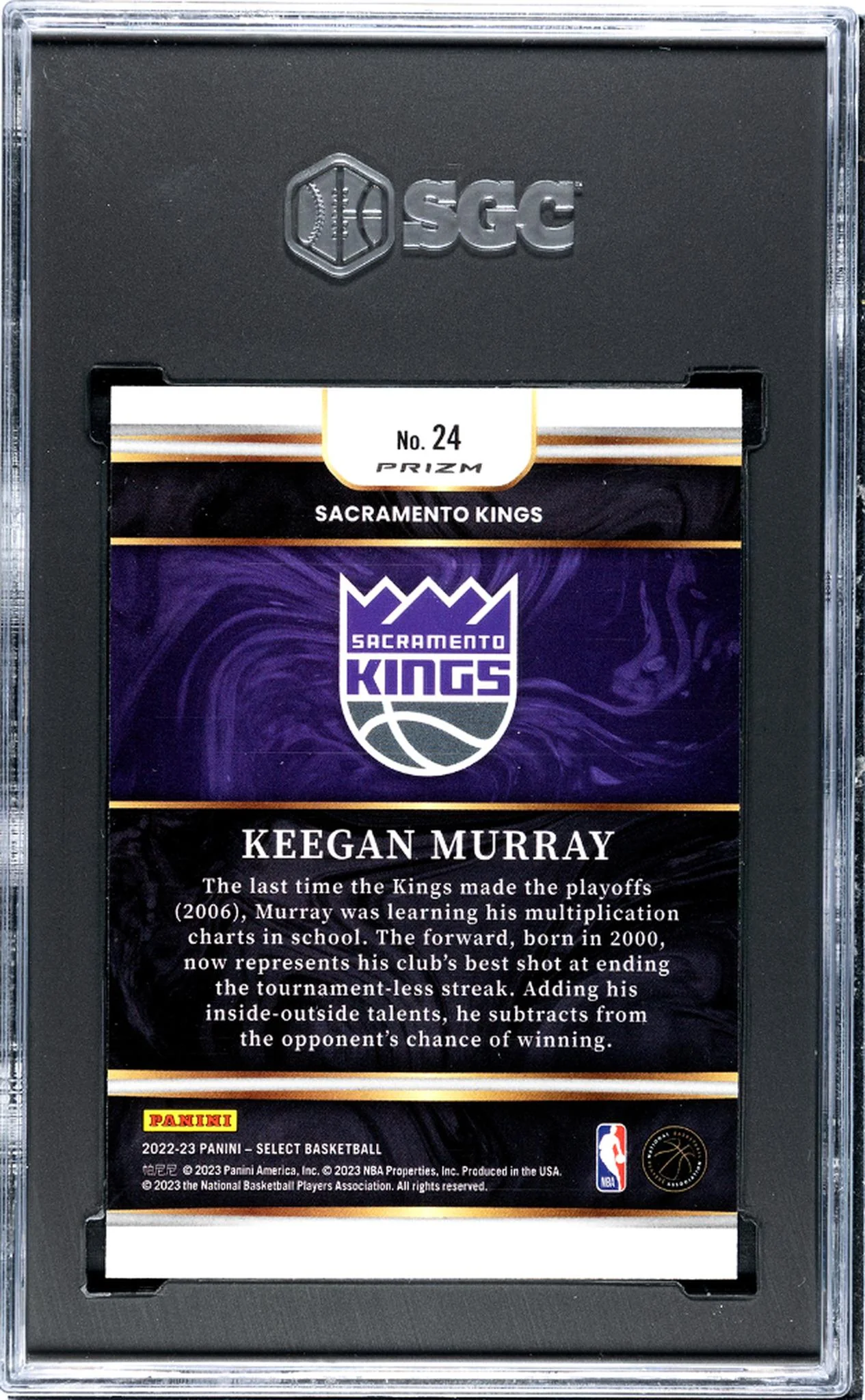 2022 Panini Select Future Silver Prizm Keegan Murray #24 RC SGC 10 - Image 2
