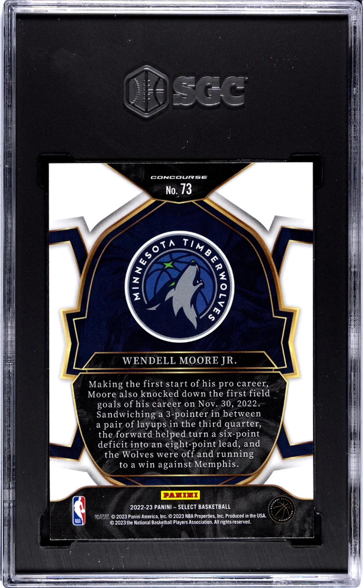 2022-23 Panini Select Blue Retail Wendell Moore Jr. #73 RC SGC 9 - Image 2