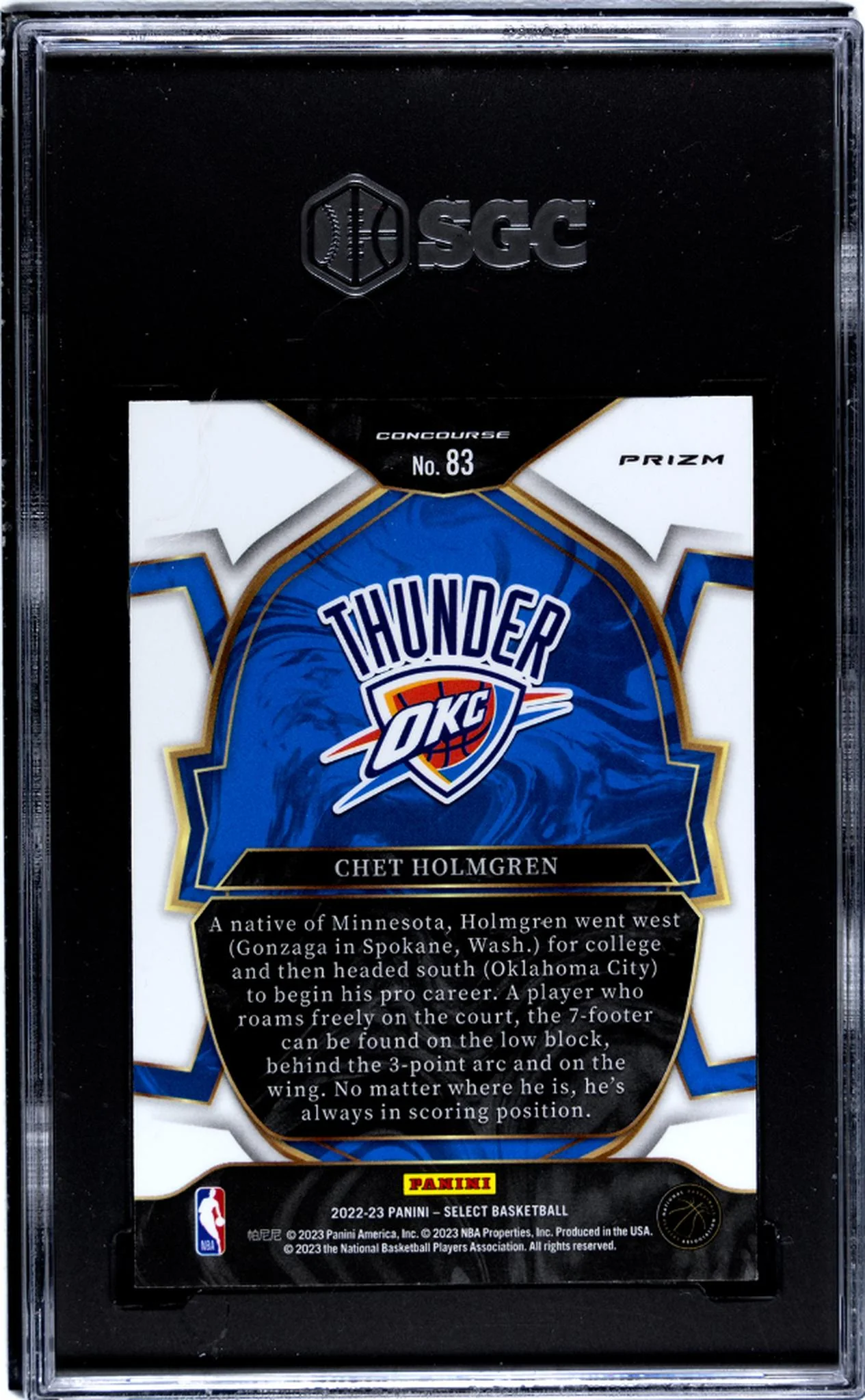 2022-23 Panini Select #83 Chet Holmgren Blue Prizm SGC 10 - Image 2