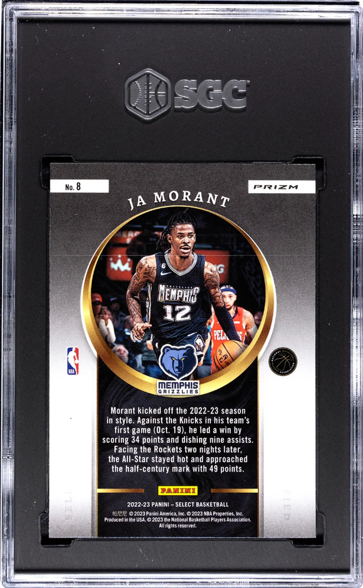 2022-23 Panini Select Green Prizm Ja Morant #8 SGC 8.5 - Image 2