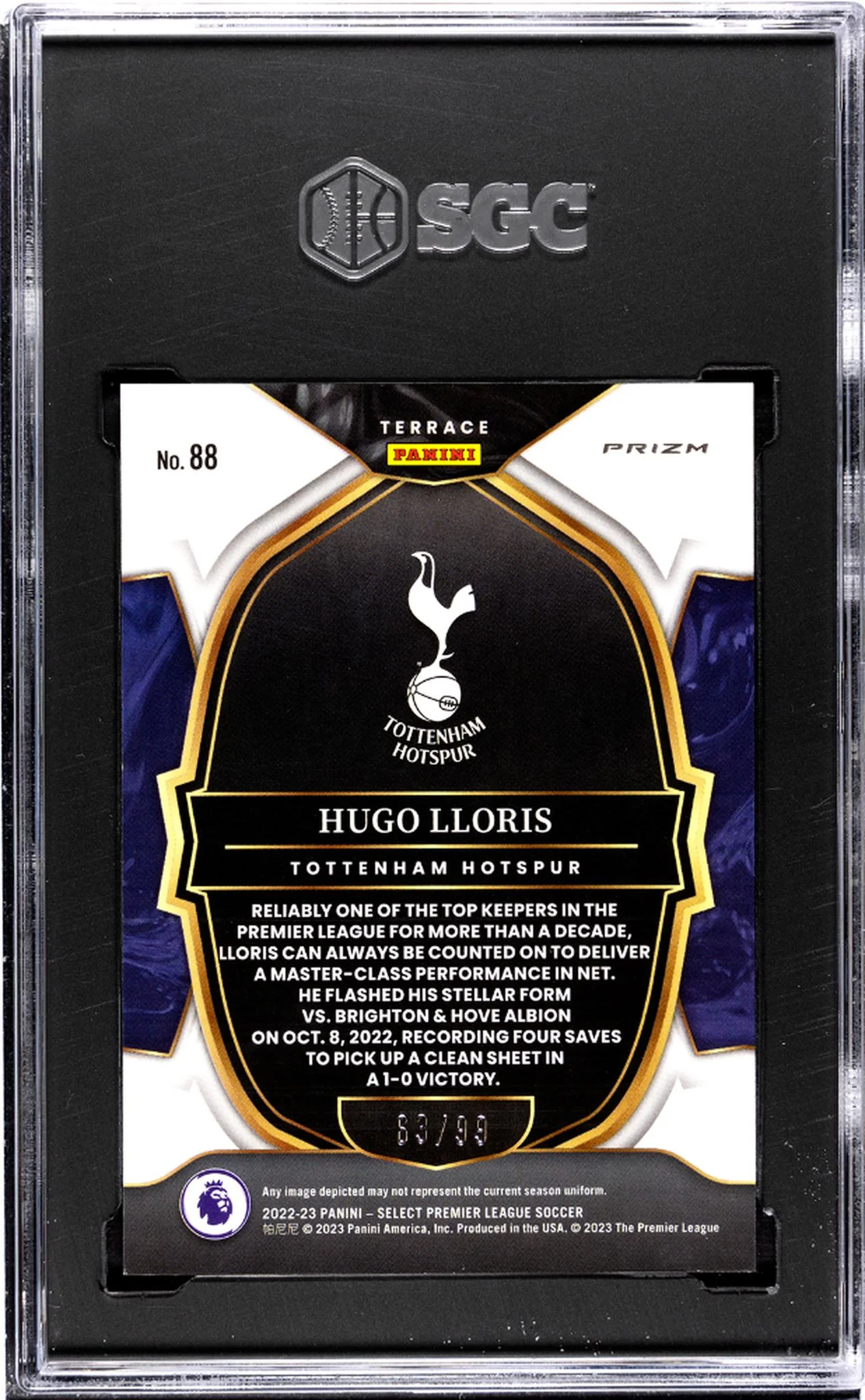 2022-23 Panini Select Premier League #88 Hugo Lloris Orange Prizm /99 SGC 8 - Image 2